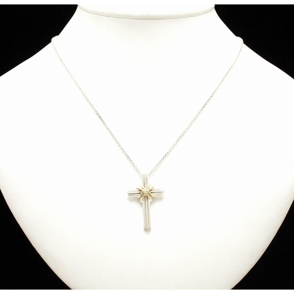 TIFFANY Co Signature Crossbody Necklace Pendant Silver Yellow Gold YG